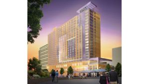 A May 2013 rendering of a proposed Hyatt hotel at the Oregon Convention Center.
