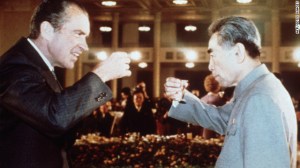 President Richard Nixon toasts with Chinese Premier Zhou Enlai in February 1972 in Beijing