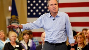 FILE - In this Sept. 30, 2015 file photo, Republican presidential candidate former Florida Gov. Jeb Bush speaks during a campaign stop in Bedford, N.H. Potential voters who take their curiosity about presidential candidates to Google are interested in Hillary Clinton's age, Jeb Bush's height, Chris Christie's weight, Donald Trump's net worth, Carly Fiorina's marital status and Bobby Jindal's birthplace. Those were among the top questions that the Internet search engine was asked about each candidate over the past couple of months.  (AP Photo/Jim Cole, File)